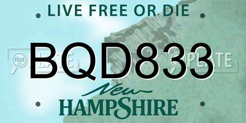 BQD833 New Hampshire License Plate