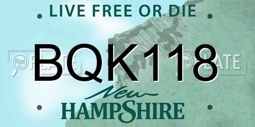 BQK118 New Hampshire License Plate