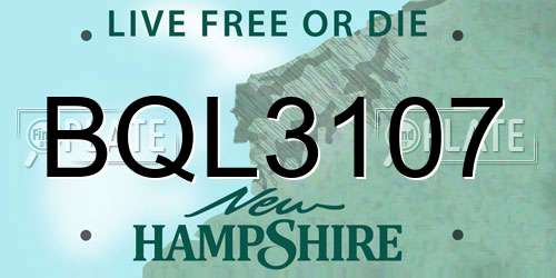 BQL3107 New Hampshire License Plate