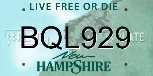 BQL929 New Hampshire License Plate