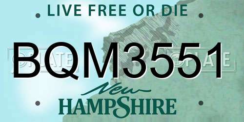 BQM3551 New Hampshire License Plate