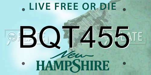 BQT455 New Hampshire License Plate