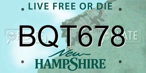 BQT678 New Hampshire License Plate