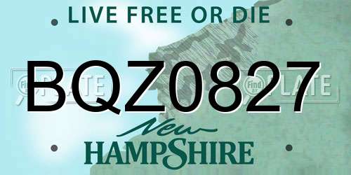 BQZ0827 New Hampshire License Plate