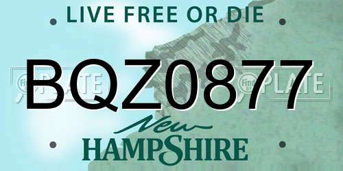 BQZ0877 New Hampshire License Plate