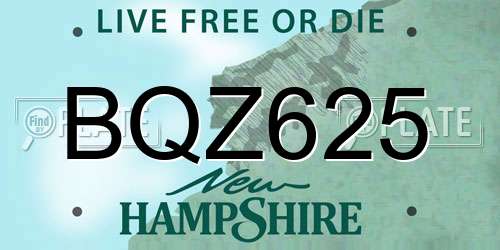BQZ625 New Hampshire License Plate