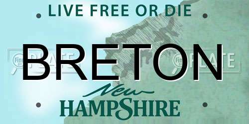 BRETON New Hampshire License Plate