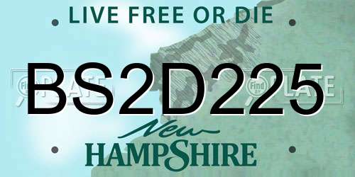 BS2D225 New Hampshire License Plate