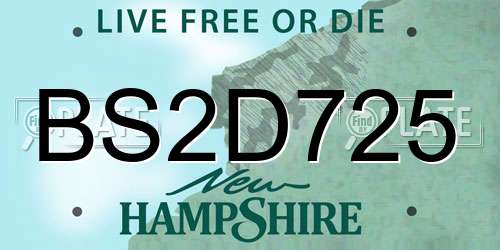 BS2D725 New Hampshire License Plate