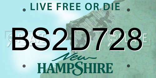 BS2D728 New Hampshire License Plate