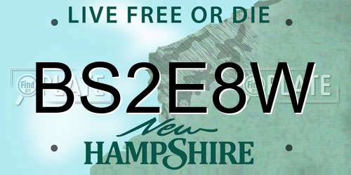 BS2E8W New Hampshire License Plate