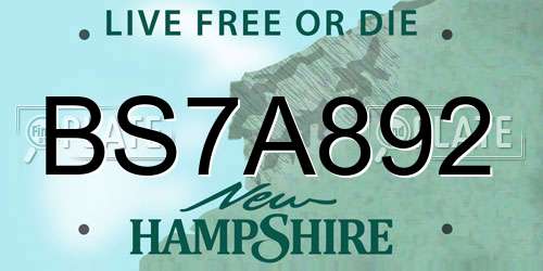 BS7A892 New Hampshire License Plate