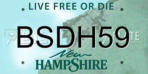 BSDH59 New Hampshire License Plate