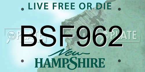 BSF962 New Hampshire License Plate
