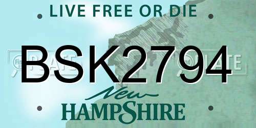BSK2794 New Hampshire License Plate