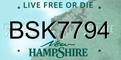 BSK7794 New Hampshire License Plate