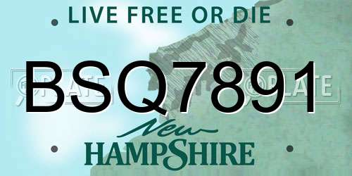 BSQ7891 New Hampshire License Plate