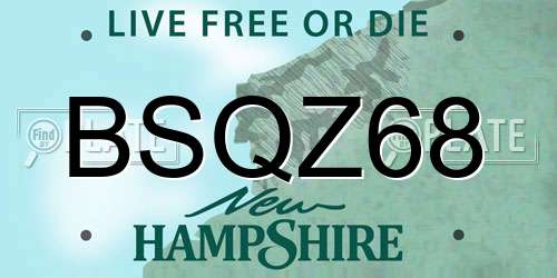 BSQZ68 New Hampshire License Plate
