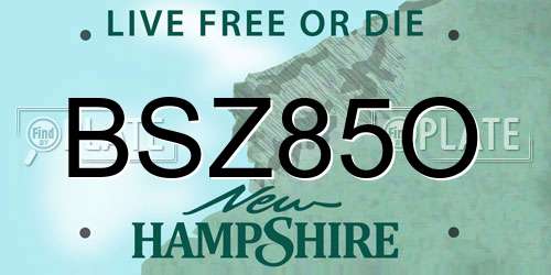 BSZ85O New Hampshire License Plate