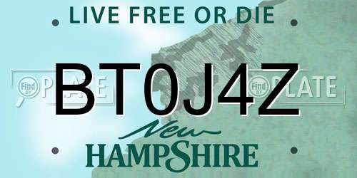 BT0J4Z New Hampshire License Plate