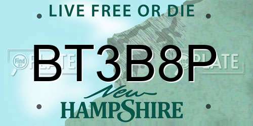 BT3B8P New Hampshire License Plate