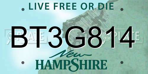 BT3G814 New Hampshire License Plate