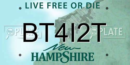BT4I2T New Hampshire License Plate