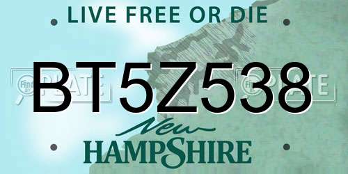 BT5Z538 New Hampshire License Plate