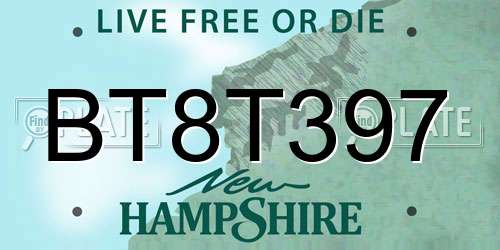 BT8T397 New Hampshire License Plate