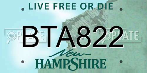 BTA822 New Hampshire License Plate