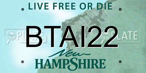 BTAI22 New Hampshire License Plate
