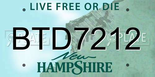 BTD7212 New Hampshire License Plate
