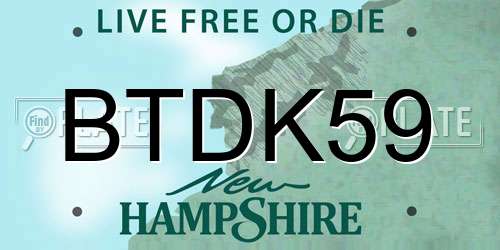 BTDK59 New Hampshire License Plate