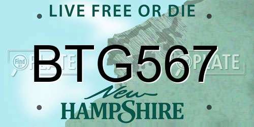 BTG567 New Hampshire License Plate