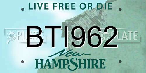 BTI962 New Hampshire License Plate