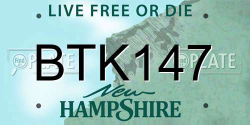 BTK147 New Hampshire License Plate