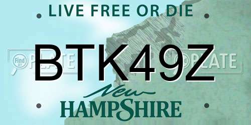 BTK49Z New Hampshire License Plate