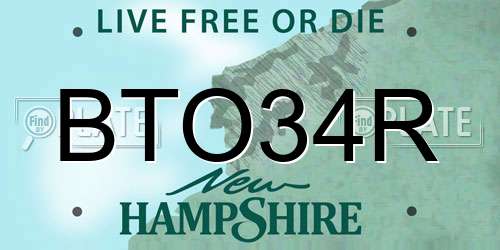 BTO34R New Hampshire License Plate