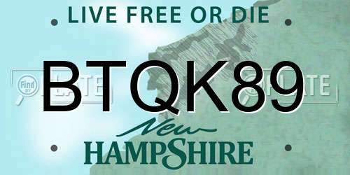BTQK89 New Hampshire License Plate