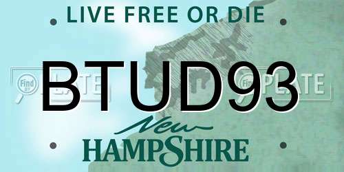 BTUD93 New Hampshire License Plate