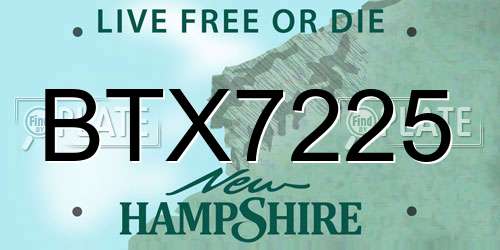 BTX7225 New Hampshire License Plate