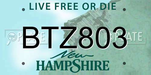 BTZ803 New Hampshire License Plate