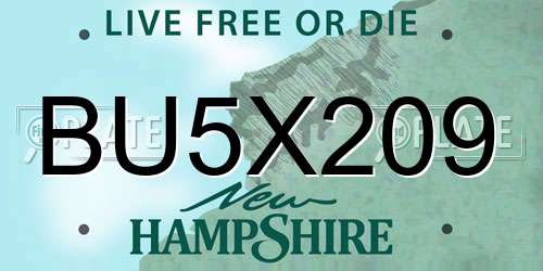 BU5X209 New Hampshire License Plate