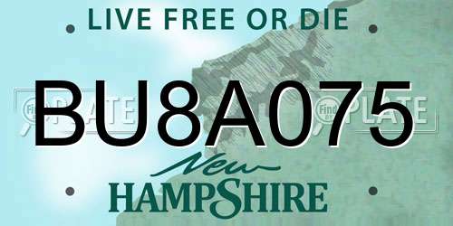 BU8A075 New Hampshire License Plate