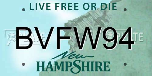 BVFW94 New Hampshire License Plate