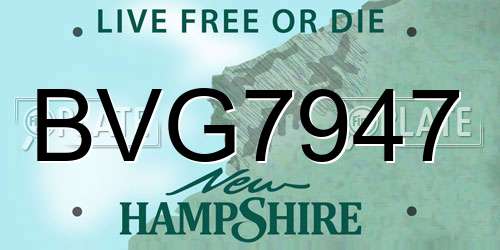 BVG7947 New Hampshire License Plate