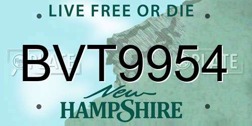 BVT9954 New Hampshire License Plate