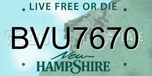 BVU7670 New Hampshire License Plate