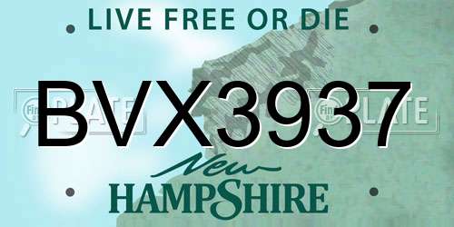 BVX3937 New Hampshire License Plate