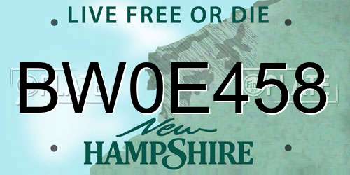 BW0E458 New Hampshire License Plate